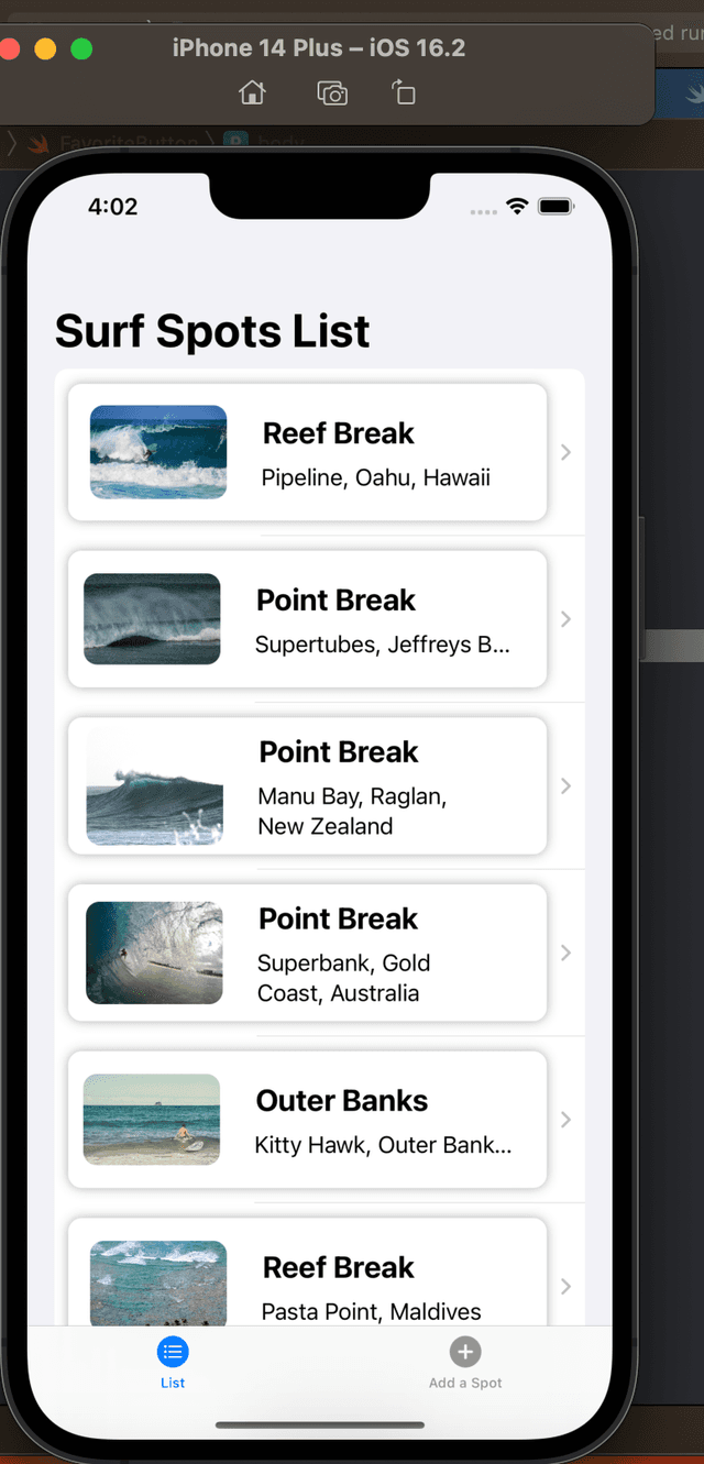 screen capture of surf spot app